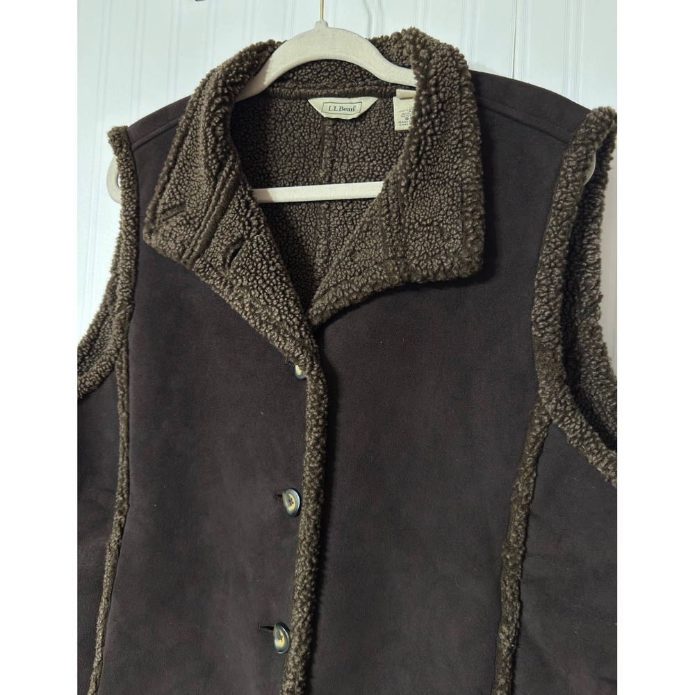 LL Bean Womens XL Faux Suede Shearling Sherpa Fleece Lined Vest Brown - Picture 3 of 7